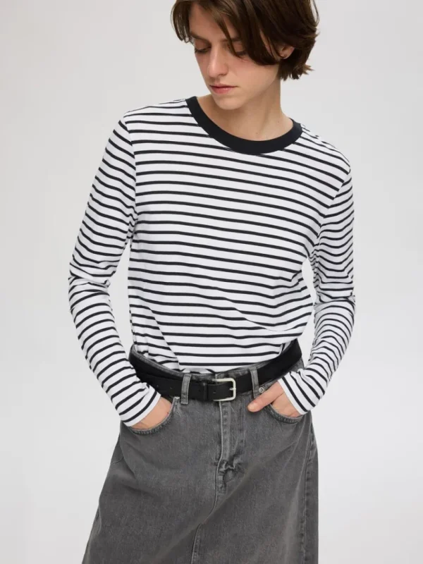 T-shirts>SELECTED STRIBET LANGÆRMET T-SHIRT Black