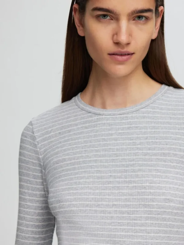 T-shirts>SELECTED STRIBET LANGÆRMET T-SHIRT Grey