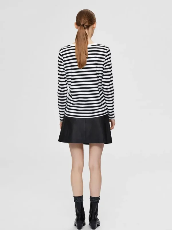 T-shirts>SELECTED STRIBET LANGÆRMET T-SHIRT Black