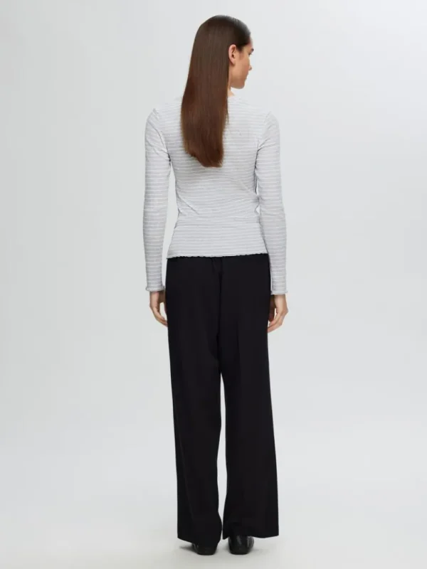 T-shirts>SELECTED STRIBET LANGÆRMET T-SHIRT Grey