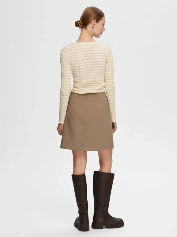 T-shirts>SELECTED STRIBET LANGÆRMET T-SHIRT Beige
