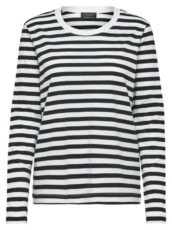 T-shirts>SELECTED STRIBET LANGÆRMET T-SHIRT Black