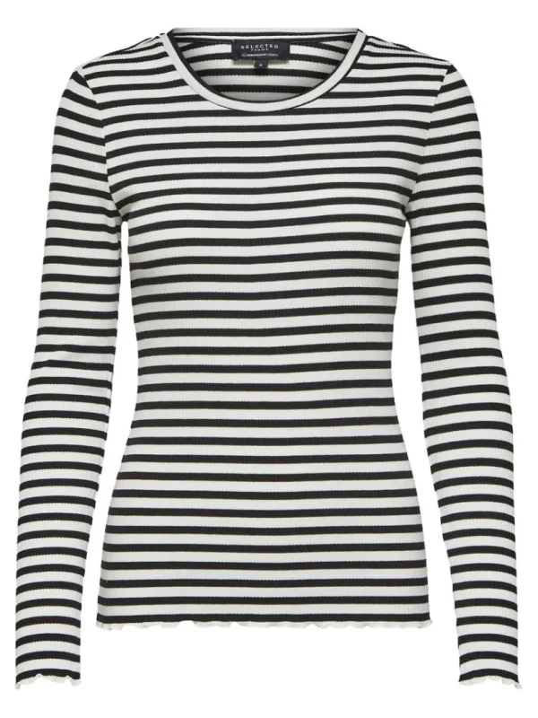 T-shirts>SELECTED STRIBET LANGÆRMET T-SHIRT Black