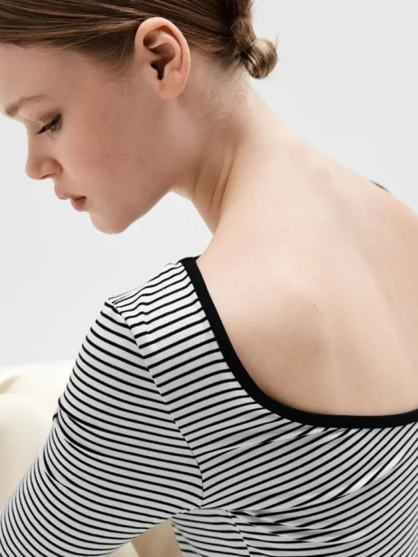 Toppe Og Bluser>SELECTED STRIBET LAV RYG TOP Black