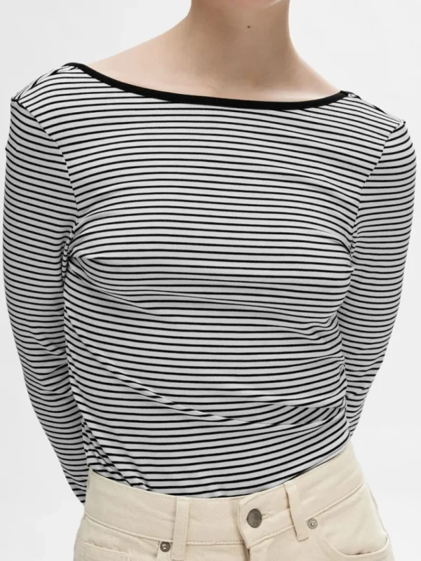 Toppe Og Bluser>SELECTED STRIBET LAV RYG TOP Black