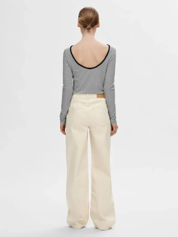 Toppe Og Bluser>SELECTED STRIBET LAV RYG TOP Black