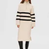 Kjoler>SELECTED STRIBET MIDIKJOLE Beige
