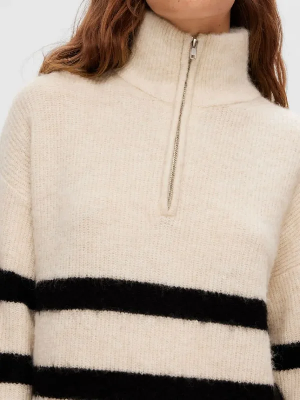 Kjoler>SELECTED STRIBET MIDIKJOLE Beige