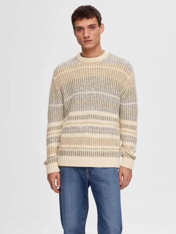 Strik>SELECTED STRIBET STRIKTRØJE Beige