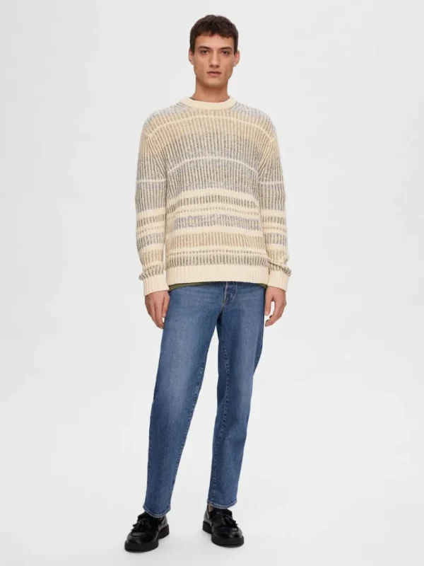 Strik>SELECTED STRIBET STRIKTRØJE Beige