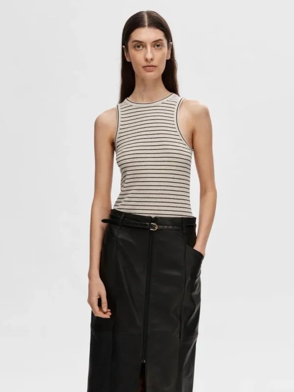Toppe Og Bluser>SELECTED STRIBET TANKTOP Beige
