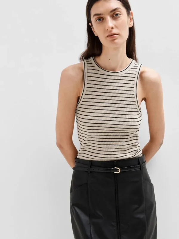 Toppe Og Bluser>SELECTED STRIBET TANKTOP Beige