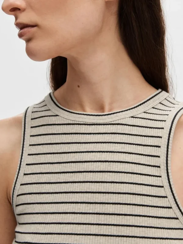 Toppe Og Bluser>SELECTED STRIBET TANKTOP Beige