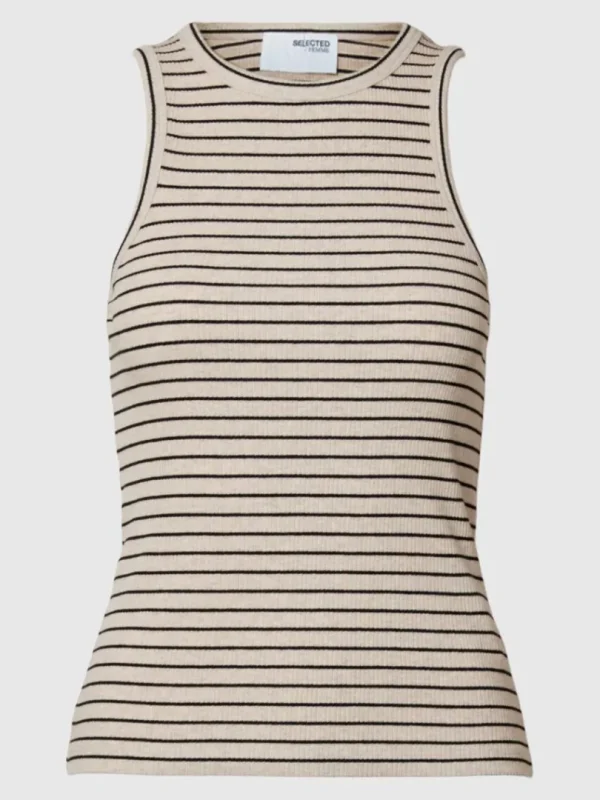 Toppe Og Bluser>SELECTED STRIBET TANKTOP Beige