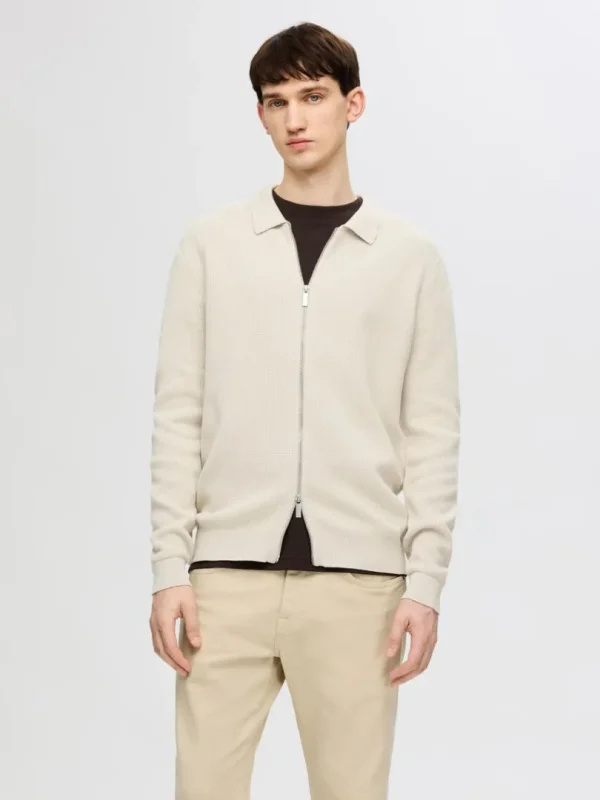 Strik>SELECTED STRIKKET CARDIGAN MED LYNLÅS Beige