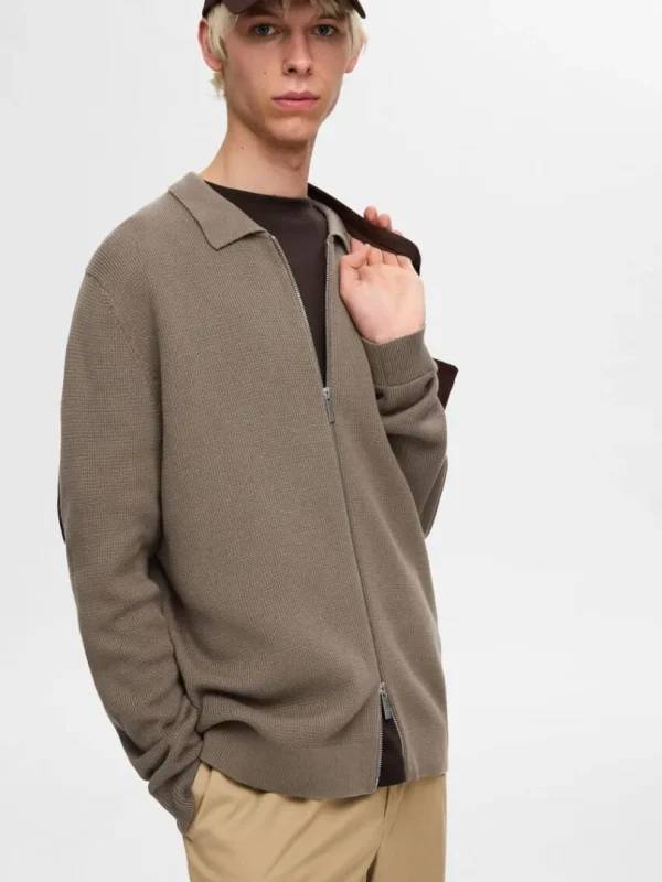 Strik>SELECTED STRIKKET CARDIGAN MED LYNLÅS Brown