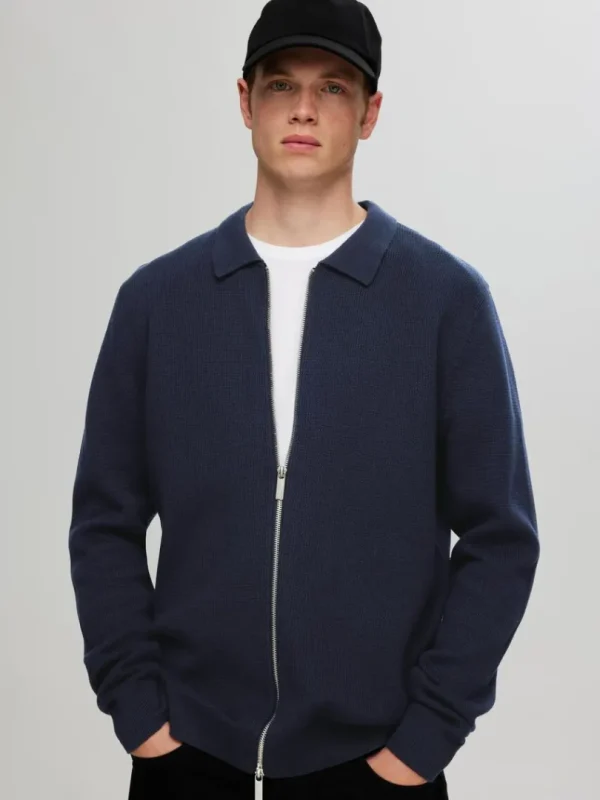 Strik>SELECTED STRIKKET CARDIGAN MED LYNLÅS Blue