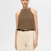 Toppe Og Bluser | Strik>SELECTED STRIKKET HALTERNECK TOP Brown