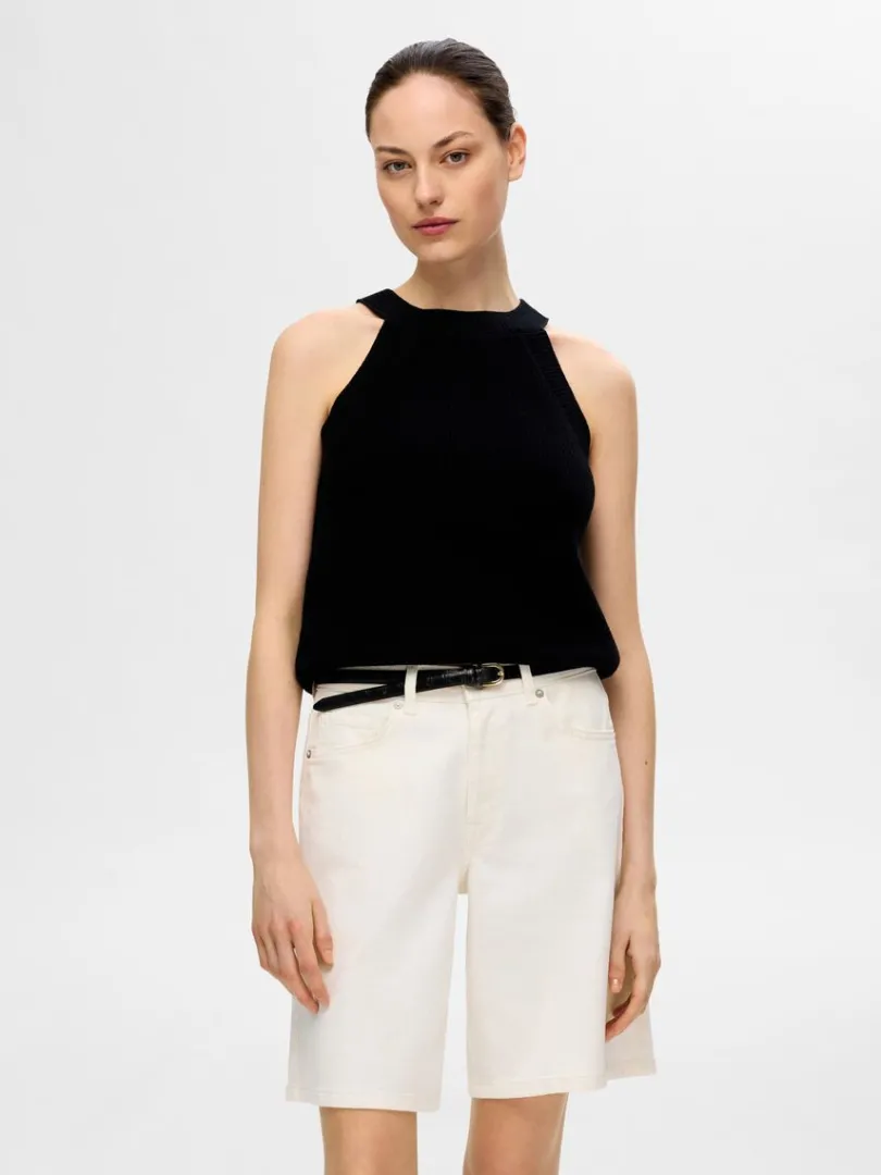 strikket_halterneck_top_0.webp Toppe Og Bluser | Strik>SELECTED STRIKKET HALTERNECK TOP Black