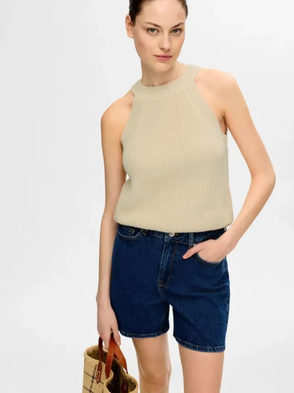 Toppe Og Bluser | Strik>SELECTED STRIKKET HALTERNECK TOP Beige
