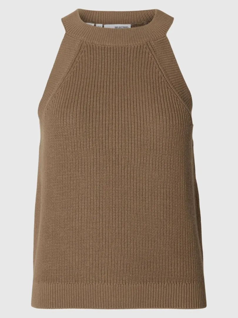 strikket_halterneck_top_5-2.webp Toppe Og Bluser | Strik>SELECTED STRIKKET HALTERNECK TOP Brown