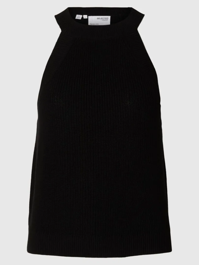 strikket_halterneck_top_5.webp Toppe Og Bluser | Strik>SELECTED STRIKKET HALTERNECK TOP Black