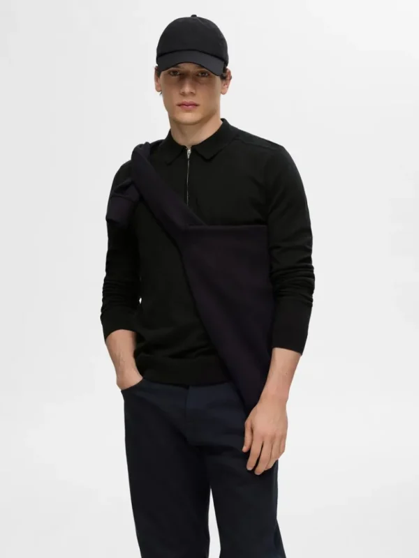 Strik>SELECTED STRIKKET LANGÆRMET POLO Black
