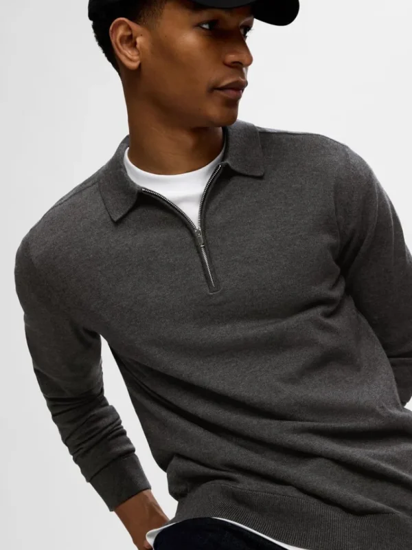 Strik>SELECTED STRIKKET LANGÆRMET POLO Grey