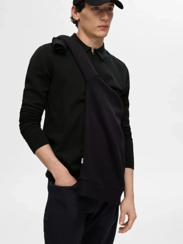 Strik>SELECTED STRIKKET LANGÆRMET POLO Black