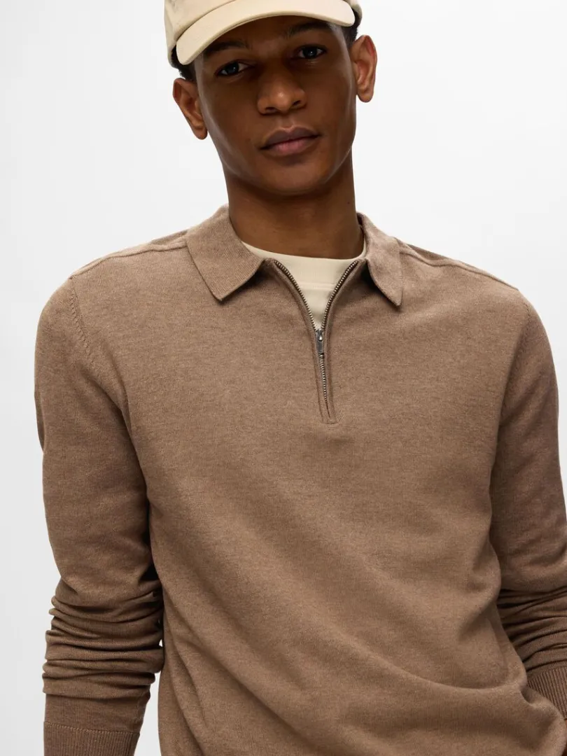 strikket_langrmet_polo_2.webp Strik>SELECTED STRIKKET LANGÆRMET POLO Brown
