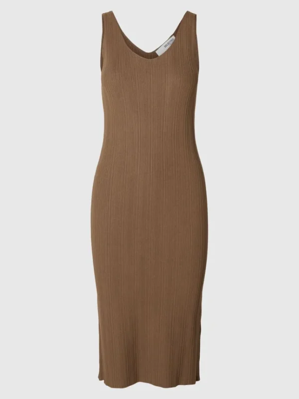 Kjoler | Strik>SELECTED STRIKKET MIDIKJOLE Brown