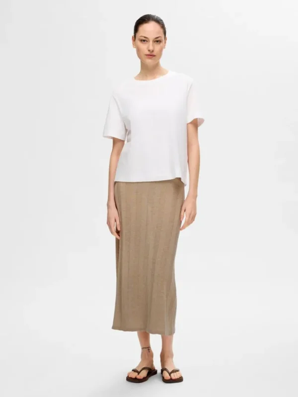 Nederdele>SELECTED STRIKKET MIDINEDERDEL Beige