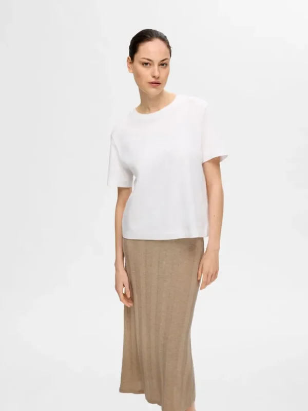Nederdele>SELECTED STRIKKET MIDINEDERDEL Beige