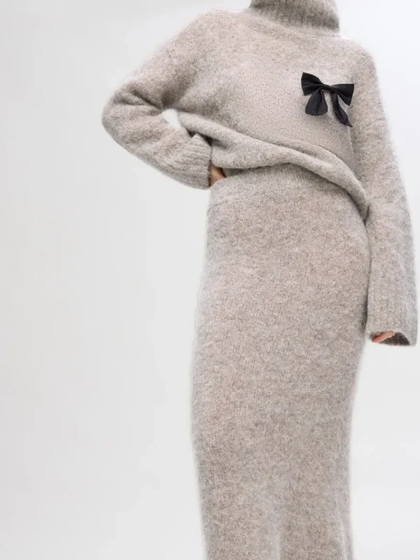 Nederdele>SELECTED STRIKKET MIDINEDERDEL Grey