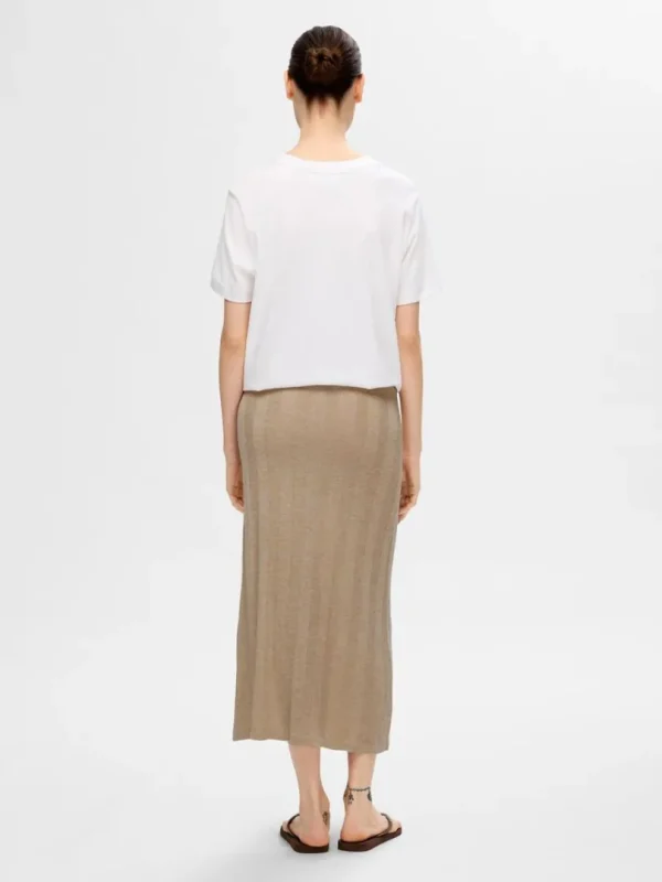 Nederdele>SELECTED STRIKKET MIDINEDERDEL Beige