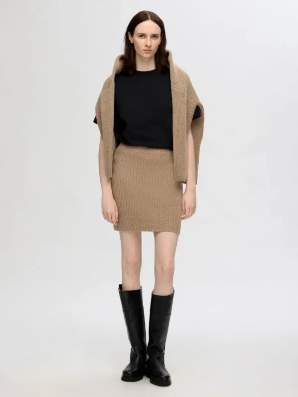 Nederdele>SELECTED STRIKKET MININEDERDEL Brown