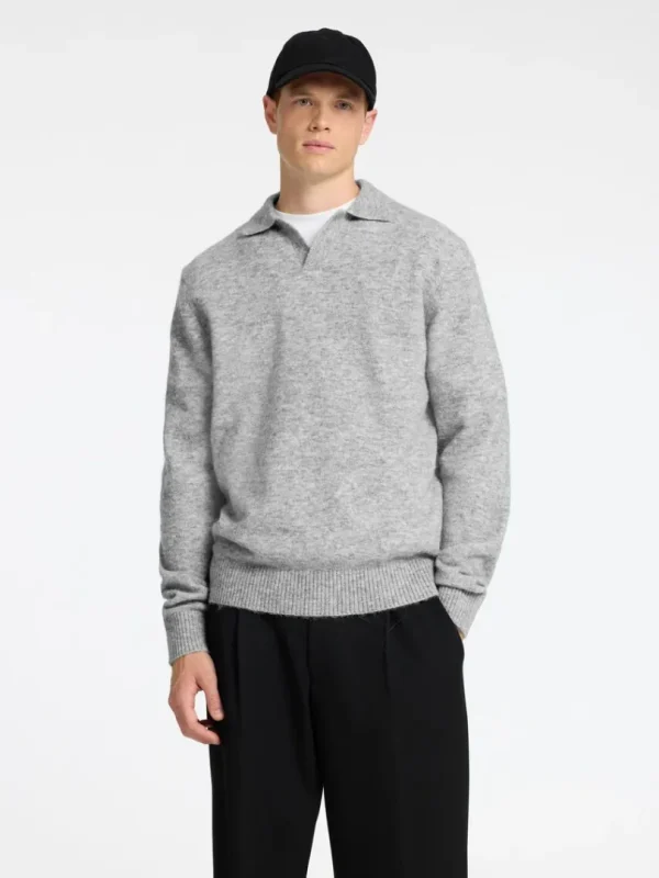 Poloer>SELECTED STRIKKET POLO Grey