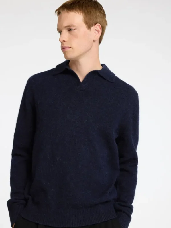 Poloer>SELECTED STRIKKET POLO Blue
