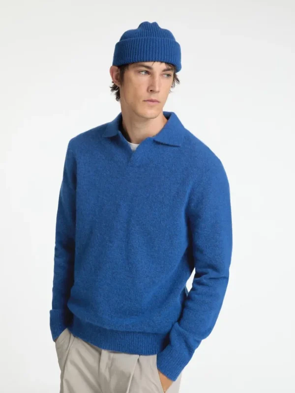 Poloer>SELECTED STRIKKET POLO Blue