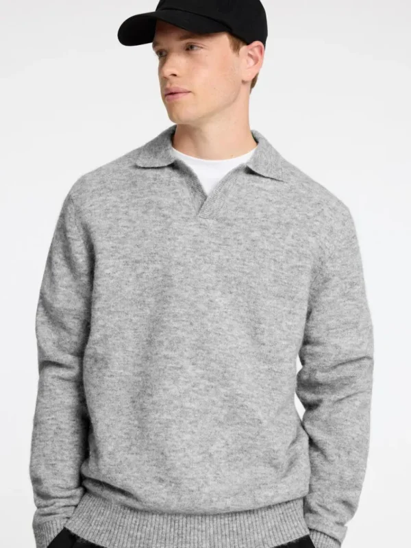 Poloer>SELECTED STRIKKET POLO Grey
