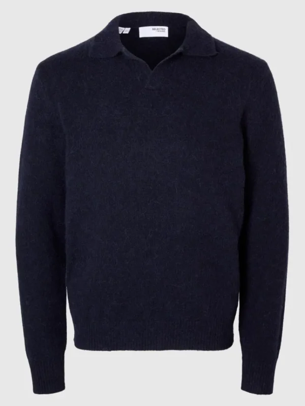 Poloer>SELECTED STRIKKET POLO Blue