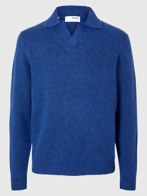 Poloer>SELECTED STRIKKET POLO Blue