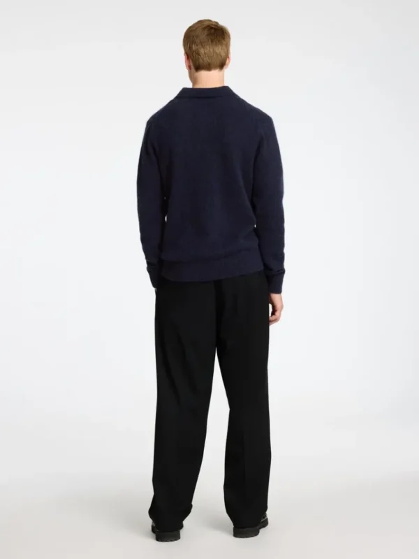 Poloer>SELECTED STRIKKET POLO Blue
