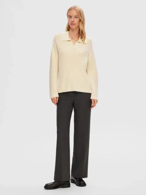 Strik>SELECTED STRIKKET POLO PULLOVER Beige