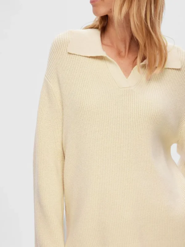 Strik>SELECTED STRIKKET POLO PULLOVER Beige