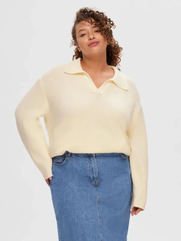 Strik>SELECTED STRIKKET POLO PULLOVER Beige