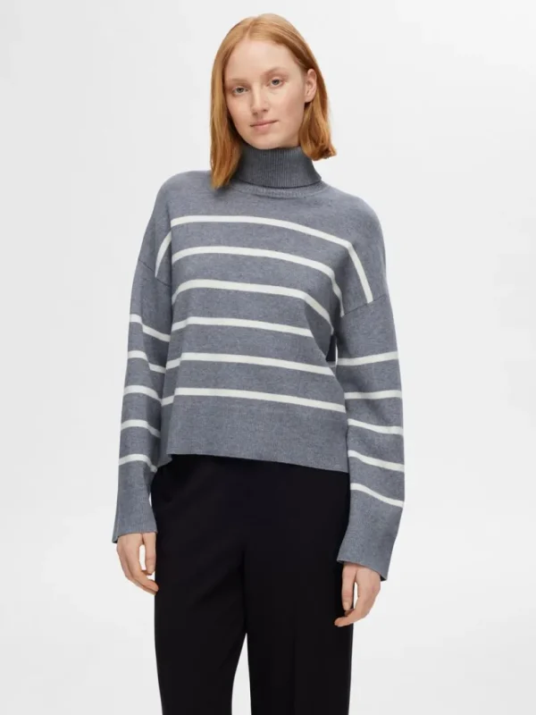 Strik>SELECTED STRIKKET RULLEKRAVE Grey