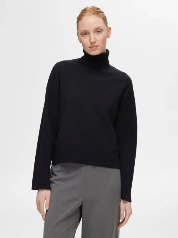 Strik>SELECTED STRIKKET RULLEKRAVE Black