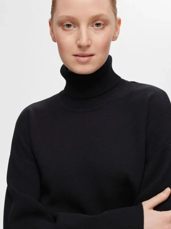 Strik>SELECTED STRIKKET RULLEKRAVE Black