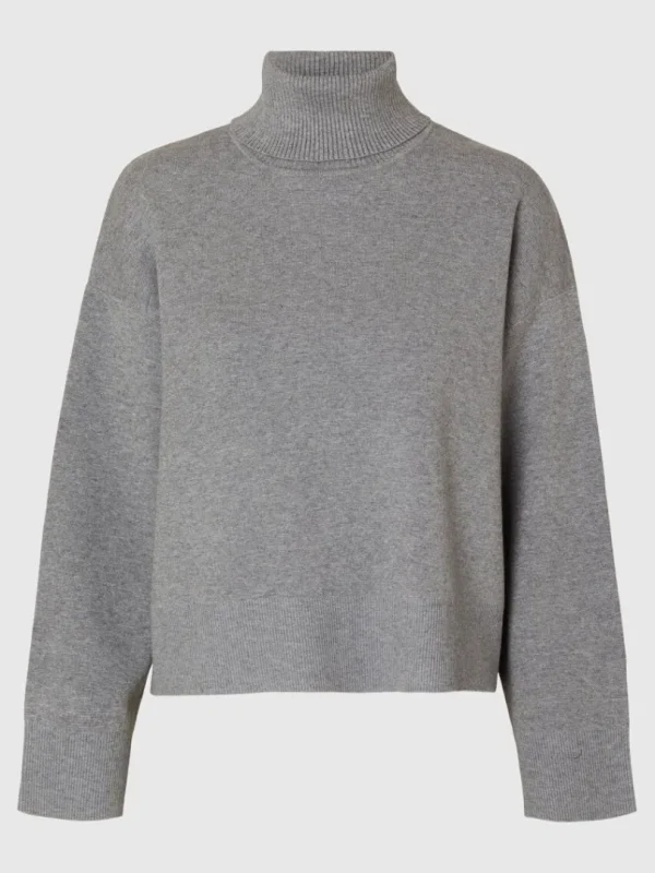 Strik>SELECTED STRIKKET RULLEKRAVE Grey